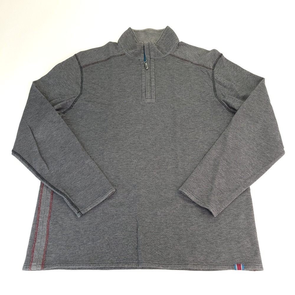 Tommy Bahama‎ Sweater Mens Medium Gray Black Quarter Zip Pullover Lightweight